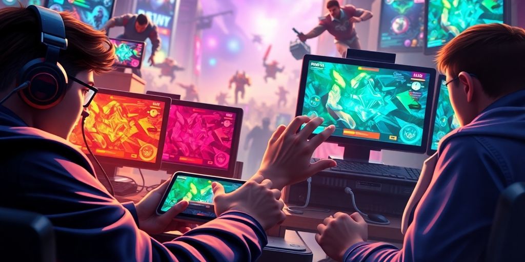 Players strategizing in an immersive digital game environment.