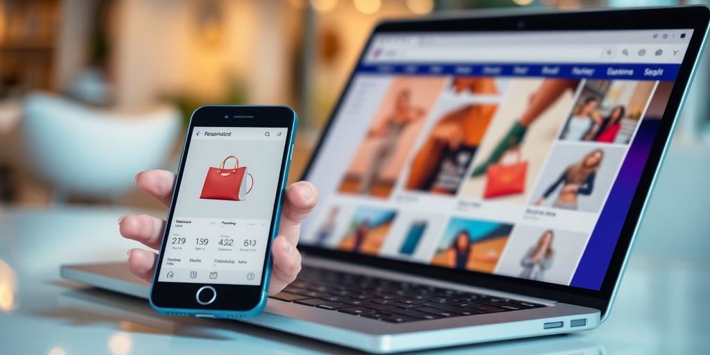 Smartphone and laptop displaying personalized shopping recommendations.