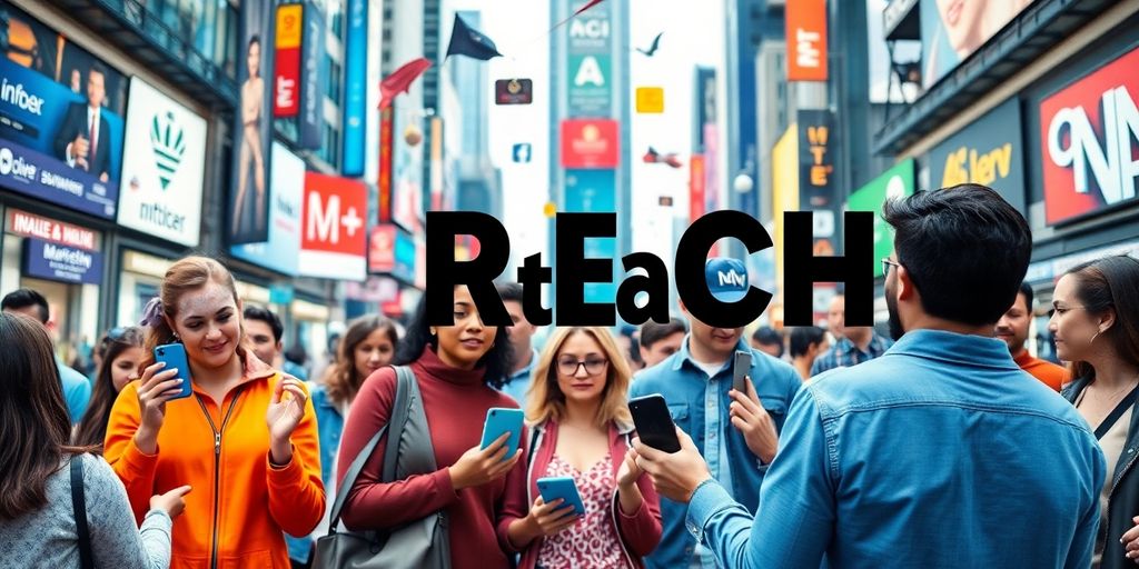 Diverse individuals interacting in a vibrant marketing environment.