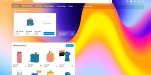 Vibrant online shopping interface with product recommendations.