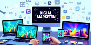 Diverse devices displaying captivating online advertisements for 2025.