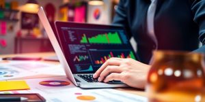 Professional analyzing customer data in a modern workspace.