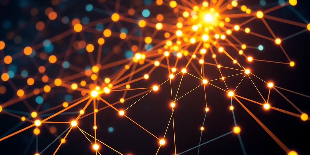Colorful, glowing strands connecting diverse people and data points.