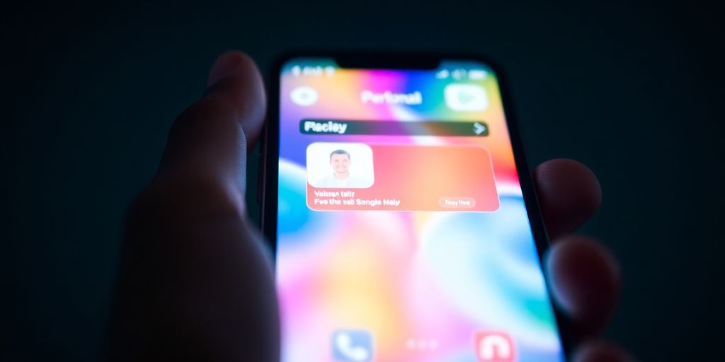 Hand holding smartphone with bright, personalized app interface.