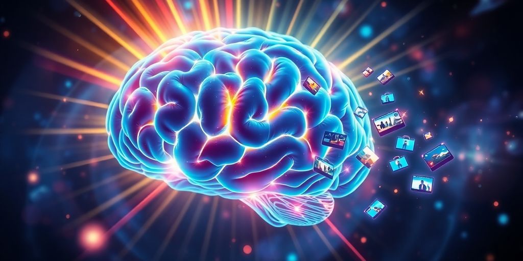 AI brain generating colorful video ideas.