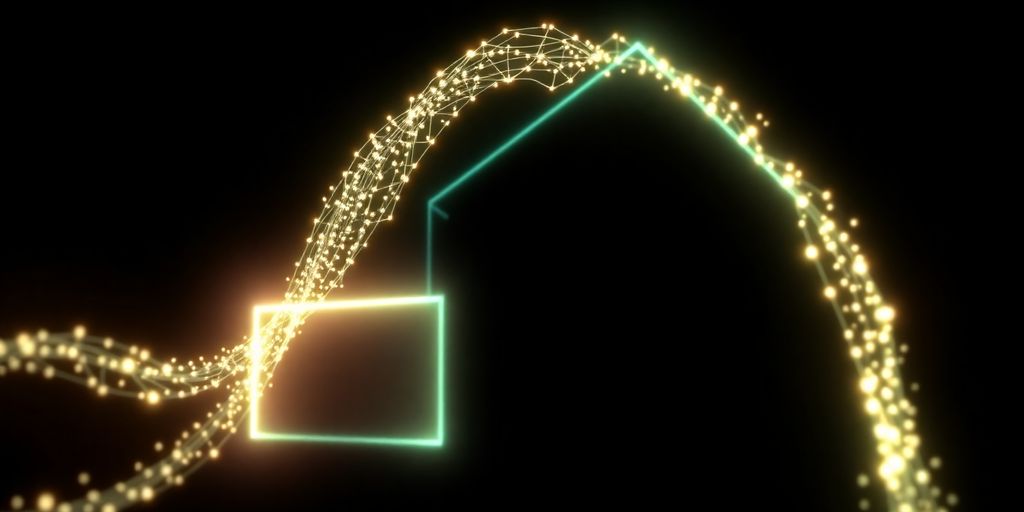 Glowing customer data flowing into business.