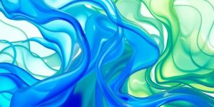 Abstract flowing shapes in vibrant blue and green.