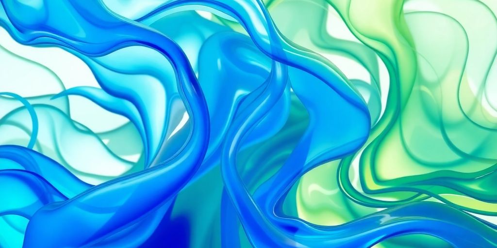 Abstract flowing shapes in vibrant blue and green.