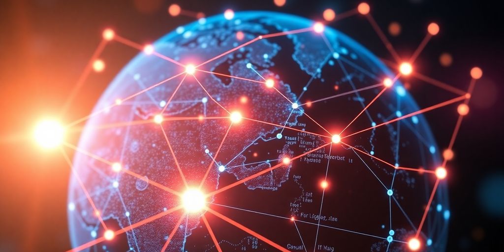 Expanding digital network illustration.